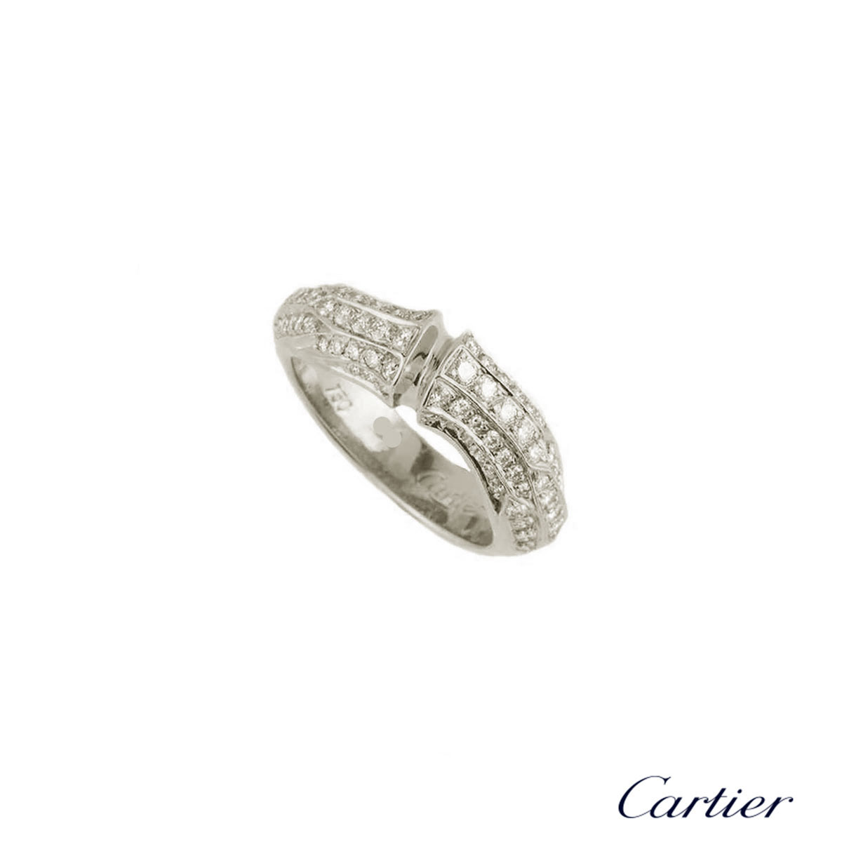 Cartier White Gold Diamond Set Bamboo Ring | Rich Diamonds